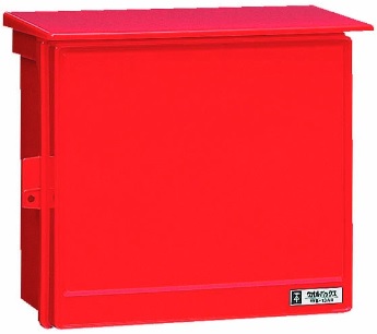 未来工業　WB-13AR　ウオルボックス（プラスチック製防雨ボックス）　赤色　危険シール付　〈屋根付〉 ヨコ型