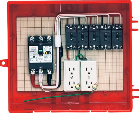 未来工業（MIRAI)　RB-13AO4　ELB組込品　（赤色）　屋外電力用仮設ボックス　（漏電しゃ断器・分岐ブレーカー・コンセント内蔵）
