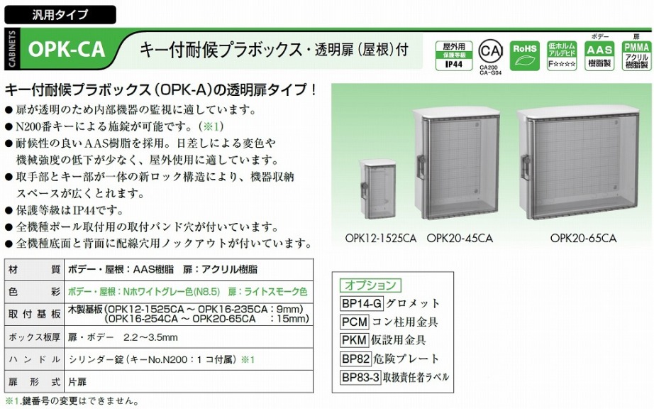 通販 | 日東工業 OPK20-65CA キー付耐候プラボックス・透明扉屋根付 
