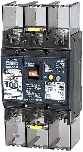 テンパール　GB-103KC　75A(18.5kW)　30mA　3P･3E･100AF　Kシリーズ（分電盤協約形サイズ）漏電遮断器OC付　(103KC0730)